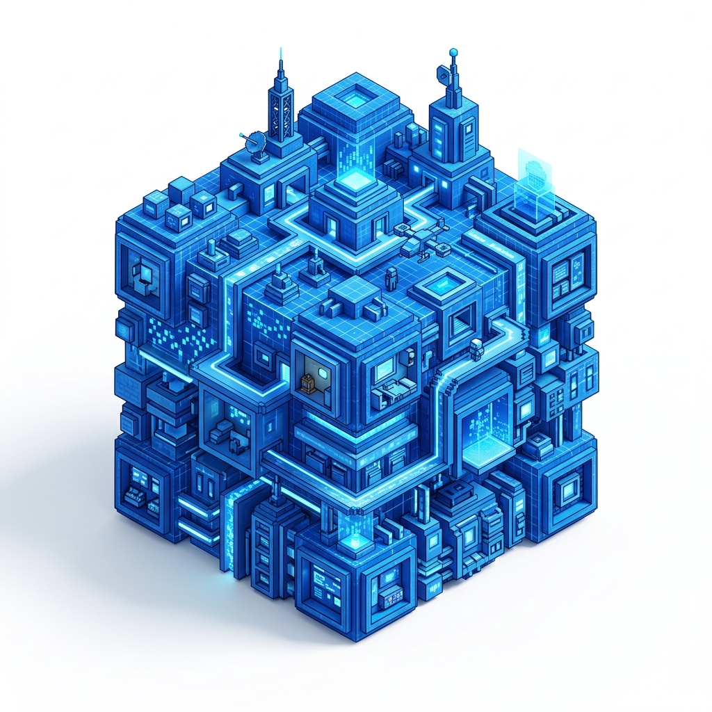 Blue voxel cube art illustration